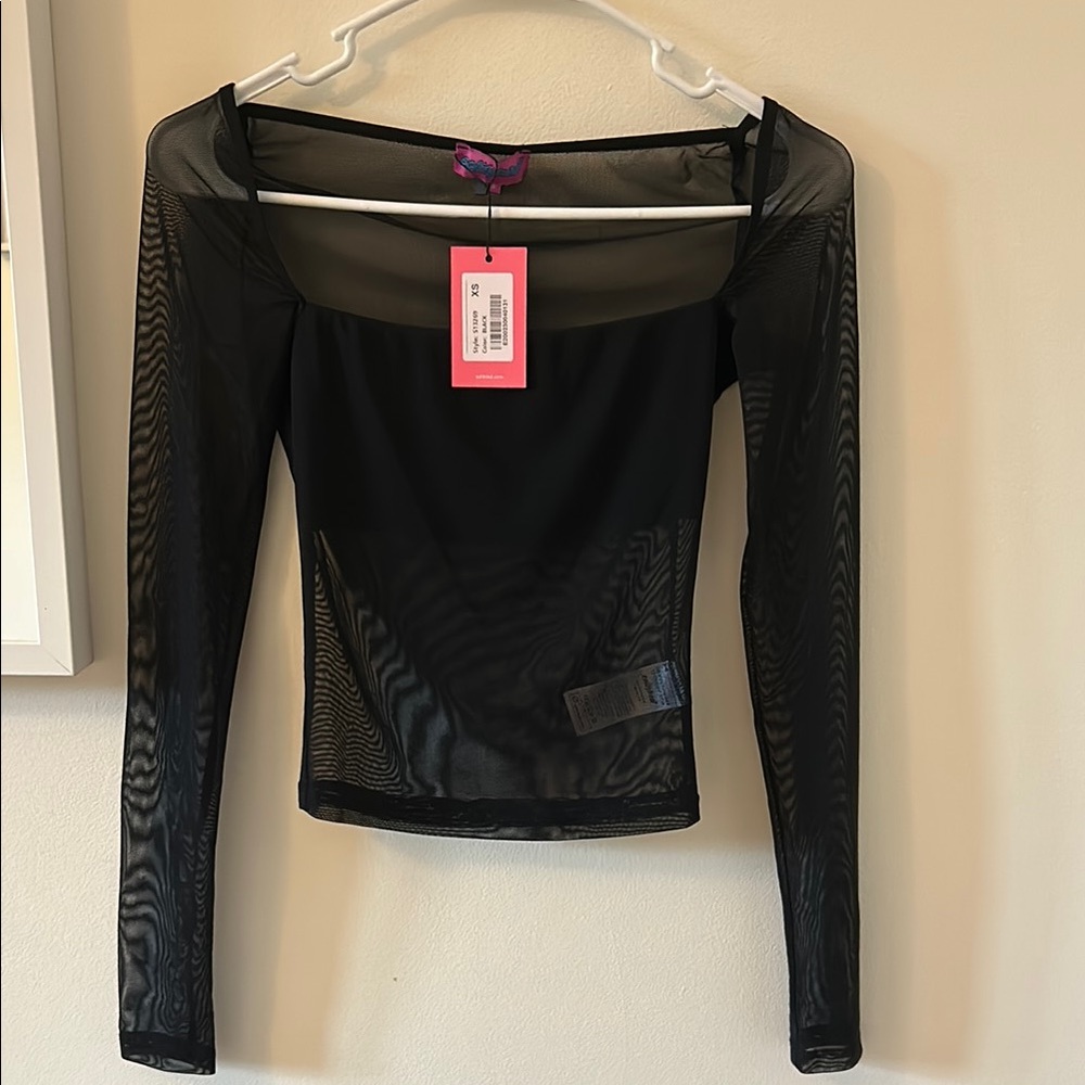 Edikted Black and White Sheer Long Sleeve Top